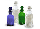 Apothecary style bottles Blue, green clear glass